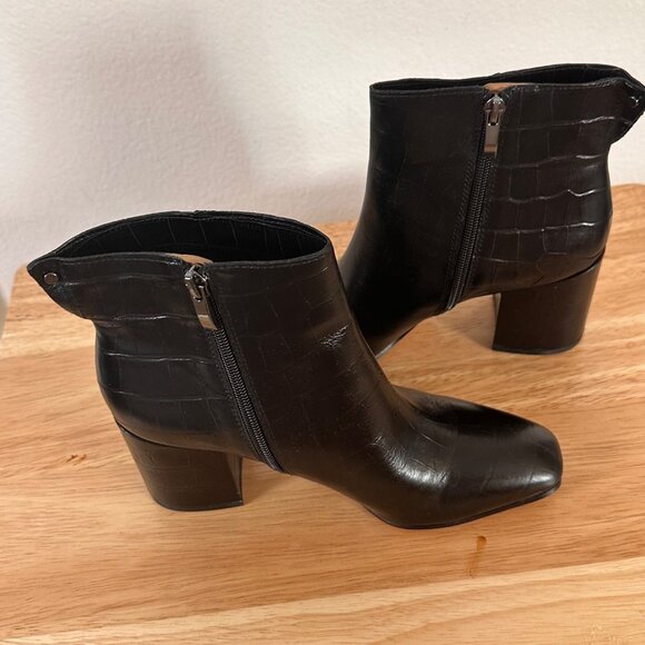 Franco Sarto Croc Embossed Leather Ankle Boots Block Heel Side Zipper Size 7 - Picture 5 of 9